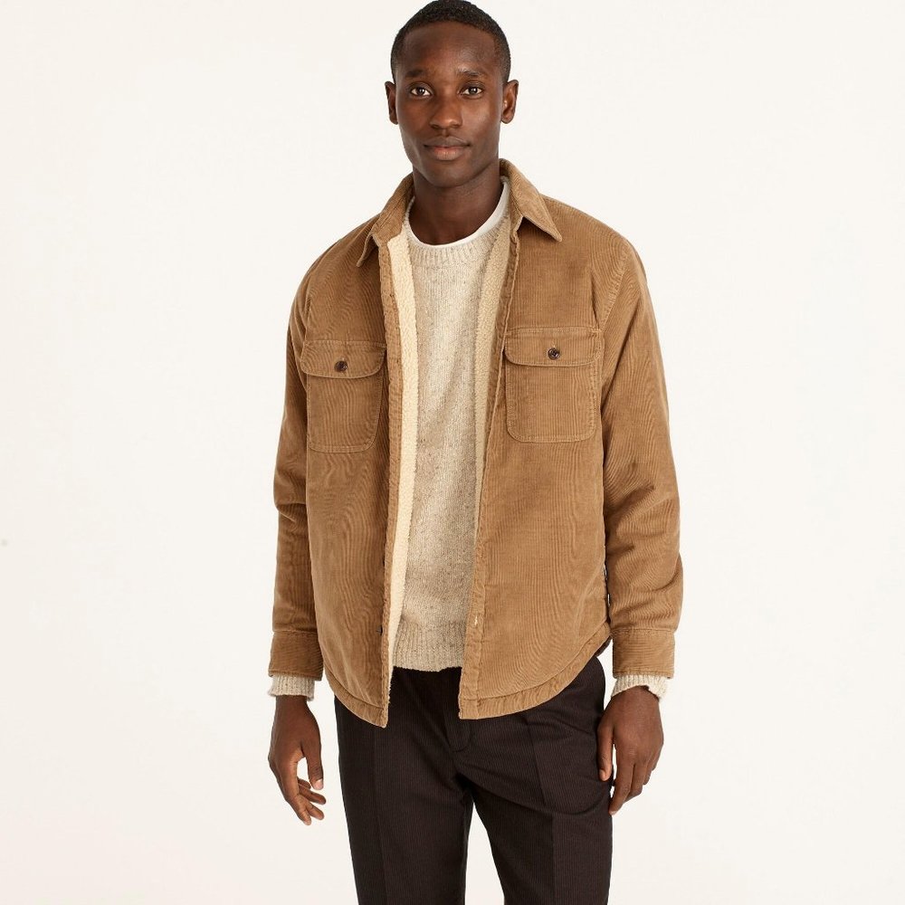 NWT J.Crew Men's Sherpa Lined Corduroy Workshirt Size Large